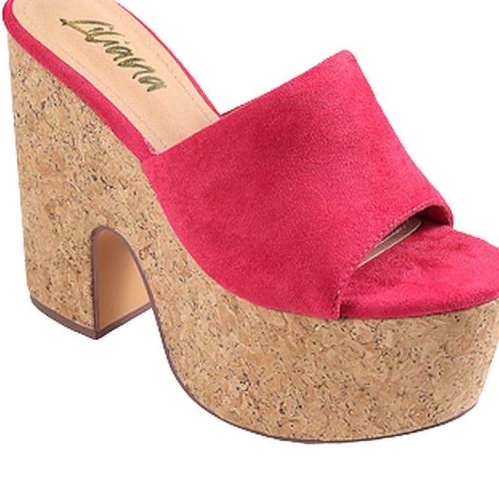 Liliana Women's Platform Heel Open Toe Chunky Block Heel- Color: Fushsia Suede!
